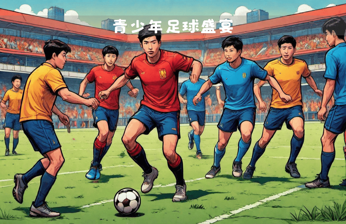 足球比赛热潮让人着迷，球员燃情拼搏